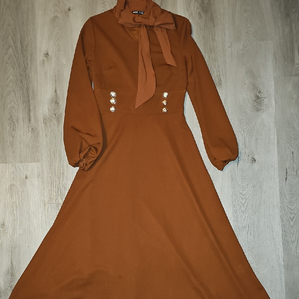 Elegant Brown Long Sleeve Dress